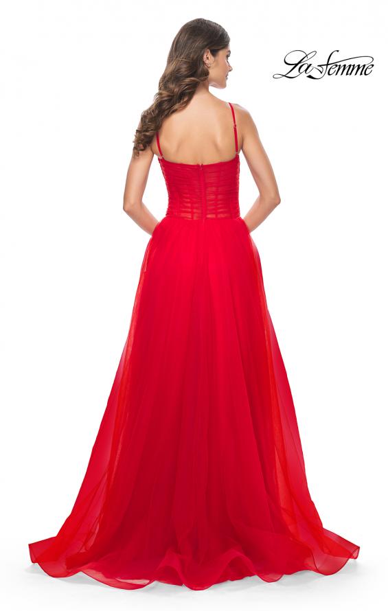 La Femme 32017 prom dress images.  La Femme 32017 is available in these colors: Black, Emerald, Indigo, Red.