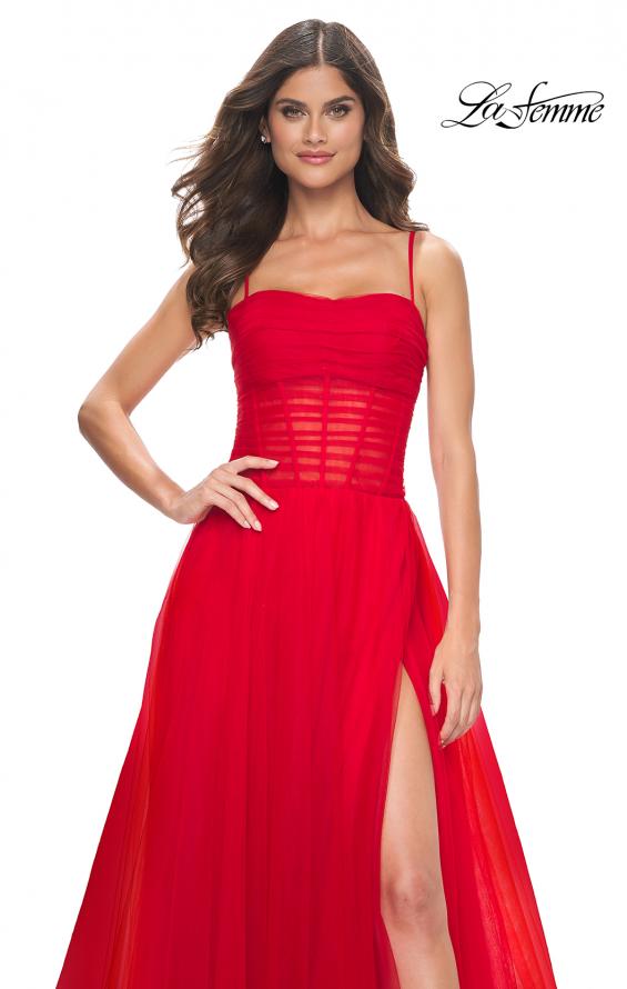 La Femme 32017 prom dress images.  La Femme 32017 is available in these colors: Black, Emerald, Indigo, Red.