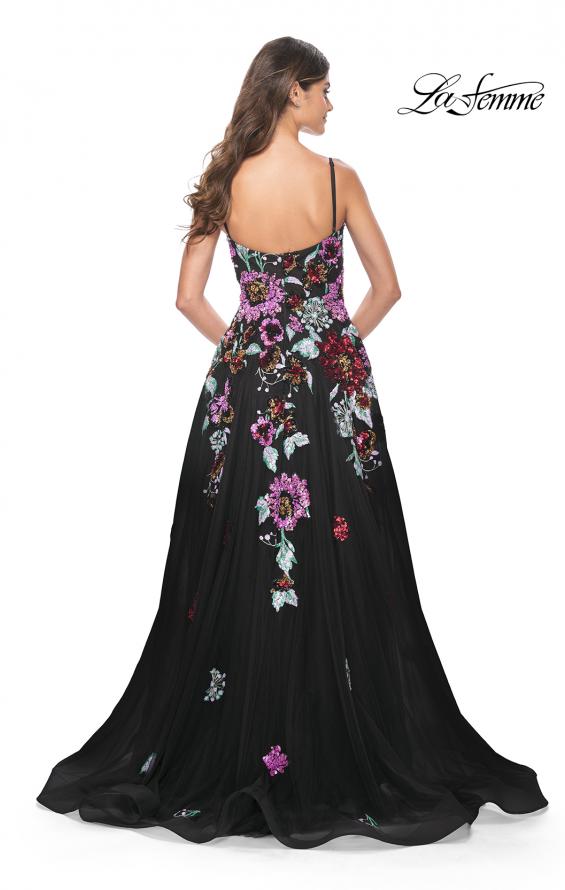 La Femme 32019 prom dress images.  La Femme 32019 is available in these colors: Black.
