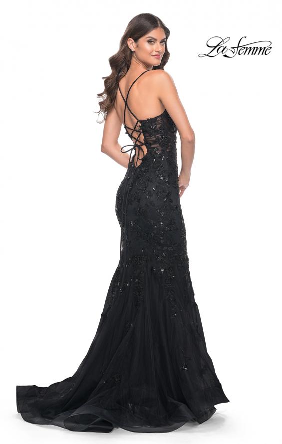 La Femme 32033 prom dress images.  La Femme 32033 is available in these colors: Black, Dark Berry, Dark Emerald.