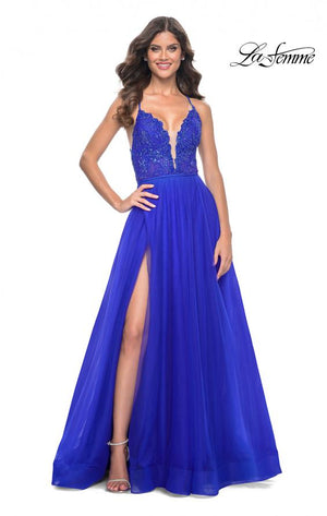 La Femme 32059 prom dress images.  La Femme 32059 is available in these colors: Hot Fuchsia, Royal Blue.
