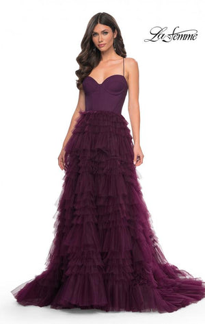 La Femme 32071 prom dress images.  La Femme 32071 is available in these colors: Black, Dark Berry, Dark Emerald.