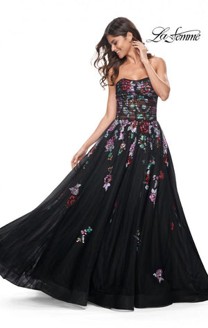 La Femme 32072 prom dress images.  La Femme 32072 is available in these colors: Black.