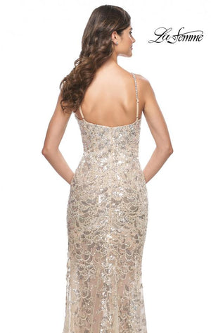 La Femme 32077 prom dress images.  La Femme 32077 is available in these colors: Champagne.