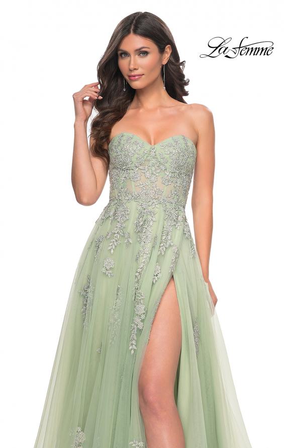 La Femme 32084 prom dress images.  La Femme 32084 is available in these colors: Blush, Light Periwinkle, Royal Blue, Sage.