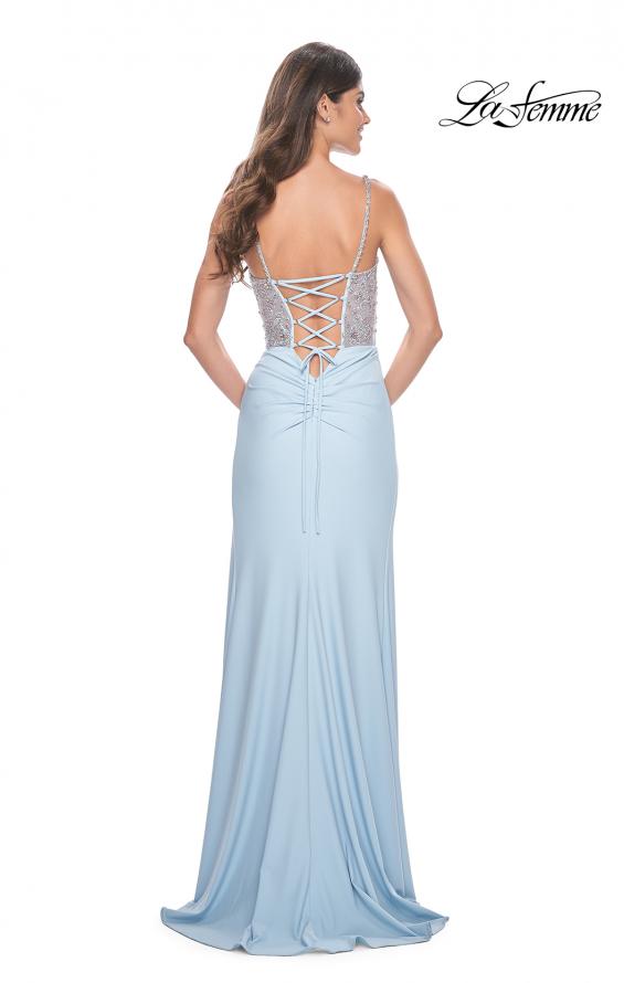La Femme 32089 prom dress images.  La Femme 32089 is available in these colors: Cloud Blue, Periwinkle.