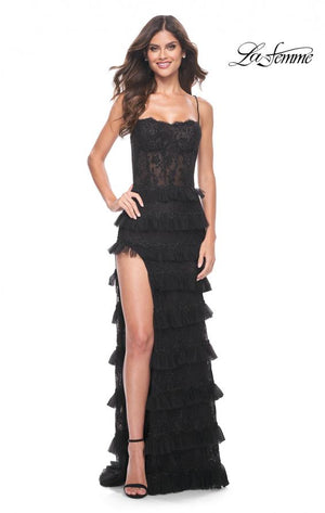 La Femme 32113 prom dress images.  La Femme 32113 is available in these colors: Black.