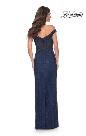 La Femme 32116 prom dress images.  La Femme 32116 is available in these colors: Black, Emerald, Marine Blue.