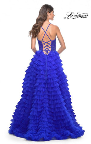 La Femme 32128 prom dress images.  La Femme 32128 is available in these colors: Black, Dark Berry, Dark Emerald, Royal Blue.