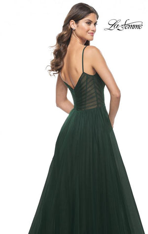 La Femme 32130 prom dress images.  La Femme 32130 is available in these colors: Black, Emerald, Red.