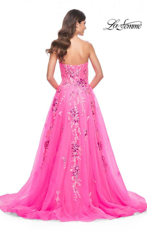 La Femme 32137 prom dress images.  La Femme 32137 is available in these colors: Neon Pink.