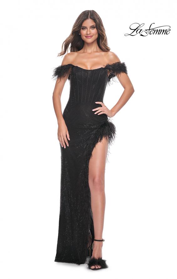 La Femme 32151 prom dress images.  La Femme 32151 is available in these colors: Black.