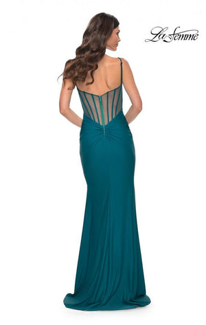 La Femme 32153 prom dress images.  La Femme 32153 is available in these colors: Black, Dark Teal, Red, Royal Blue.