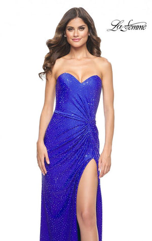 La Femme 32175 prom dress images.  La Femme 32175 is available in these colors: Neon Pink, Nude, Royal Blue.