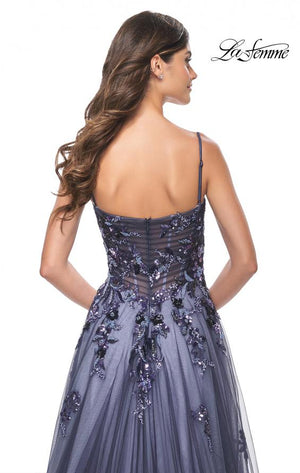 La Femme 32185 prom dress images.  La Femme 32185 is available in these colors: Navy.