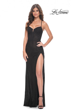 La Femme 32210 prom dress images.  La Femme 32210 is available in these colors: Black, Red.