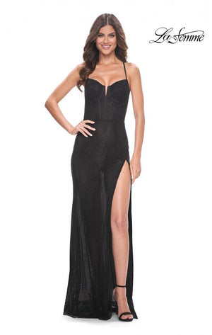 La Femme 32210 prom dress images.  La Femme 32210 is available in these colors: Black, Red.