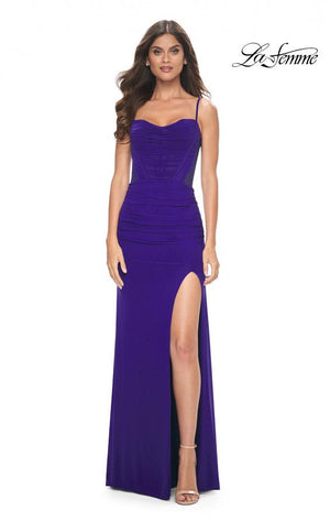 La Femme 32212 prom dress images.  La Femme 32212 is available in these colors: Indigo, Wine.