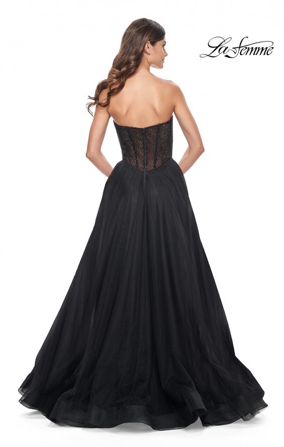 La Femme 32216 prom dress images.  La Femme 32216 is available in these colors: Black, Dark Emerald, Royal Blue.