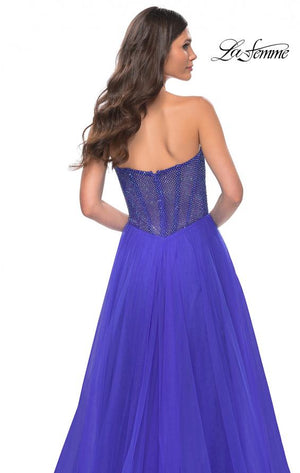 La Femme 32216 prom dress images.  La Femme 32216 is available in these colors: Black, Dark Emerald, Royal Blue.