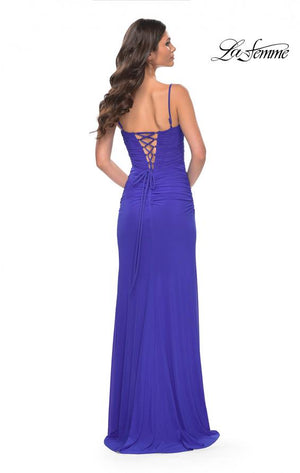 La Femme 32219 prom dress images.  La Femme 32219 is available in these colors: Black, Royal Blue.