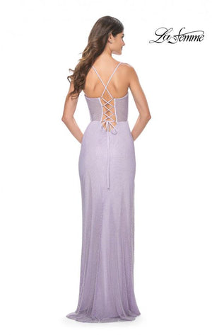 La Femme 32227 prom dress images.  La Femme 32227 is available in these colors: Champagne, Lavender, Neon Pink, Slate.