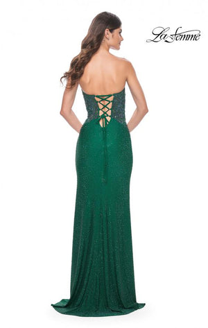 La Femme 32245 prom dress images.  La Femme 32245 is available in these colors: Dark Emerald, Royal Blue.