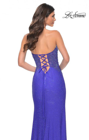 La Femme 32245 prom dress images.  La Femme 32245 is available in these colors: Dark Emerald, Royal Blue.