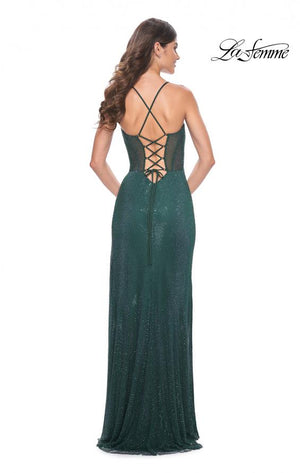La Femme 32247 prom dress images.  La Femme 32247 is available in these colors: Dark Emerald, Red, Royal Purple, Slate Blue.