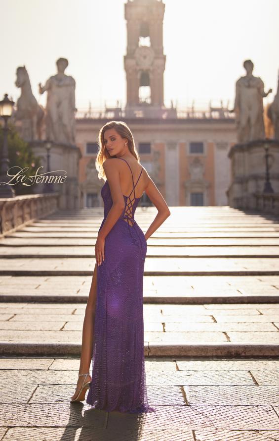 La Femme 32247 prom dress images.  La Femme 32247 is available in these colors: Dark Emerald, Red, Royal Purple, Slate Blue.