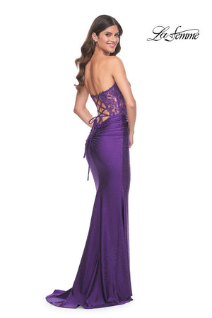 La Femme 32254 prom dress images.  La Femme 32254 is available in these colors: Light Gold, Royal Purple.