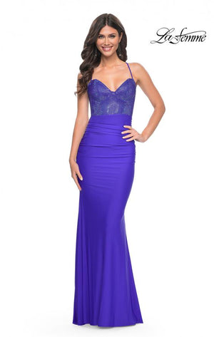 La Femme 32260 prom dress images.  La Femme 32260 is available in these colors: Black, Royal Blue, White.