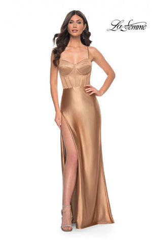 La Femme 32264 prom dress images.  La Femme 32264 is available in these colors: Black, Bronze, Dark Emerald, Marine Blue.