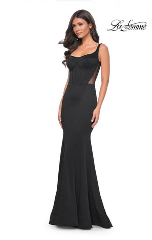 La Femme 32268 prom dress images.  La Femme 32268 is available in these colors: Black, Red.