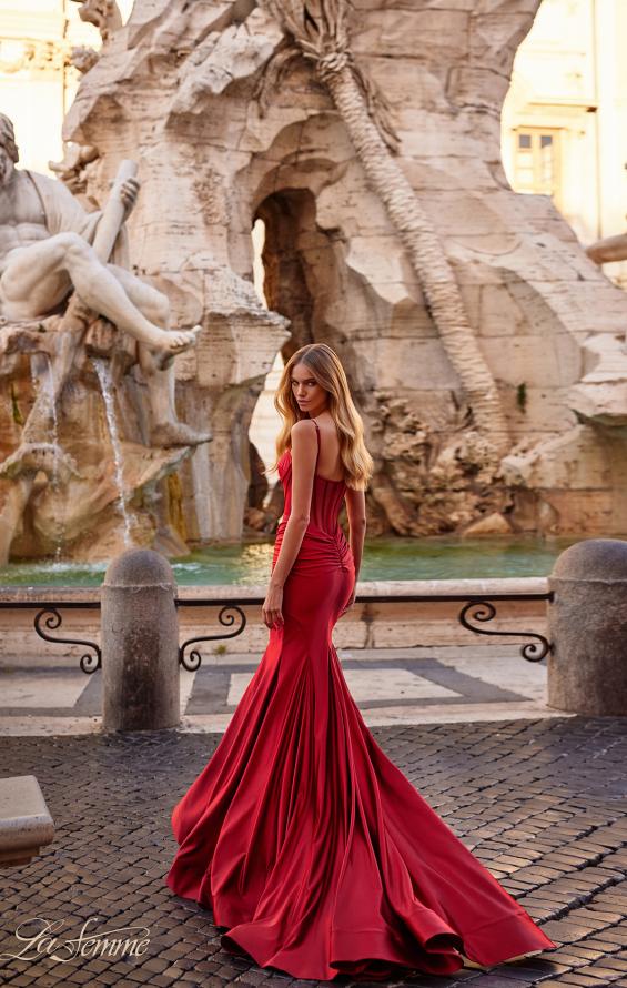 La Femme 32269 prom dress images.  La Femme 32269 is available in these colors: Black, Red, Silver.