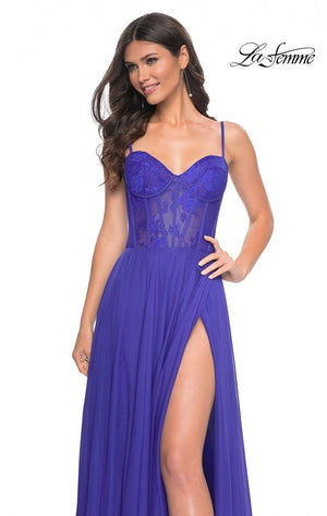 La Femme 32276 prom dress images.  La Femme 32276 is available in these colors: Black, Red, Royal Blue.