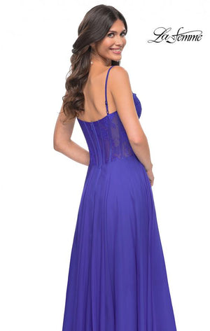 La Femme 32276 prom dress images.  La Femme 32276 is available in these colors: Black, Red, Royal Blue.