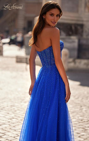 La Femme 32278 prom dress images.  La Femme 32278 is available in these colors: Hot Fuchsia, Light Periwinkle, Royal Blue.