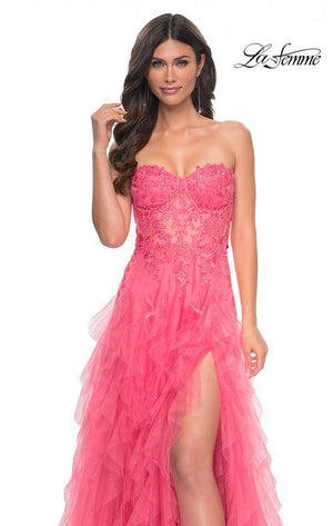 La Femme 32286 prom dress images.  La Femme 32286 is available in these colors: Coral.