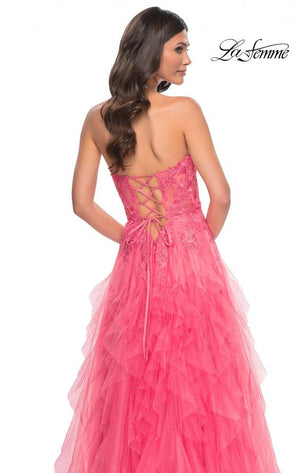 La Femme 32286 prom dress images.  La Femme 32286 is available in these colors: Coral.