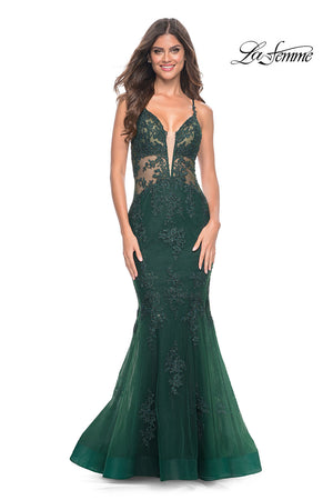 La Femme 32305 prom dress images.  La Femme 32305 is available in these colors: Dark Emerald, Royal Blue.
