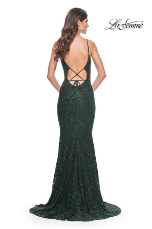 La Femme 32309 prom dress images.  La Femme 32309 is available in these colors: Dark Emerald, Royal Blue, White.