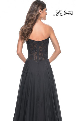 La Femme 32311 prom dress images.  La Femme 32311 is available in these colors: Black, Dark Emerald, Royal Blue.