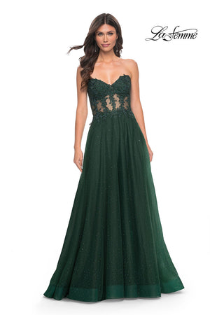 La Femme 32313 prom dress images.  La Femme 32313 is available in these colors: Black, Dark Berry, Dark Emerald, Royal Blue.