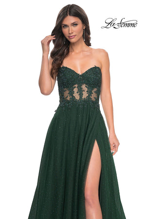 La Femme 32313 prom dress images.  La Femme 32313 is available in these colors: Black, Dark Berry, Dark Emerald, Royal Blue.