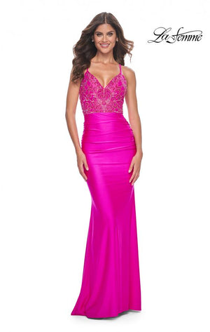 La Femme 32324 prom dress images.  La Femme 32324 is available in these colors: Hot Fuchsia.