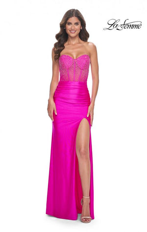 La Femme 32326 prom dress images.  La Femme 32326 is available in these colors: Hot Fuchsia.