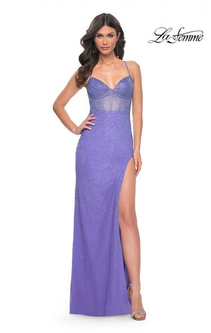 La Femme 32328 prom dress images.  La Femme 32328 is available in these colors: Hot Pink, Periwinkle.