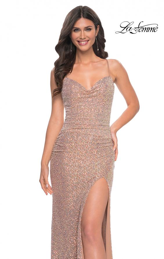 La Femme 32331 prom dress images.  La Femme 32331 is available in these colors: Lavender, Light Blush, Nude.