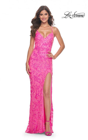 La Femme 32332 prom dress images.  La Femme 32332 is available in these colors: Neon Pink.